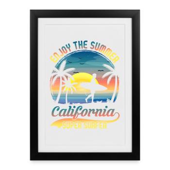 California Surfing Beach Style Design - Framed poster (27 × 37 cm) - black - Front