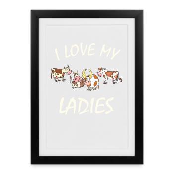 Vaches - J’aime mes dames, fermière, passionnée de bétail - Affiche encadrée (27 × 37 cm) - noir - Devant