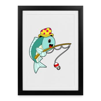 Pêcheur pêcheur à la canne à pêche - Affiche encadrée (27 × 37 cm) - noir - Devant