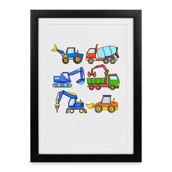Construction site vehicles - Framed poster (27 × 37 cm) - black - Front