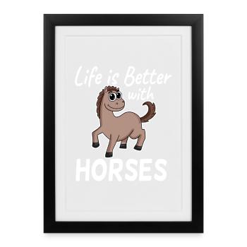 Cheval sort cheval fille - Affiche encadrée (27 × 37 cm) - noir - Devant