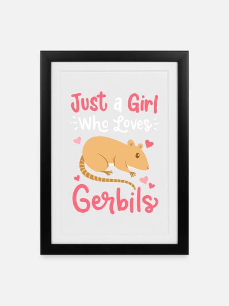 Rennmaus Gerbil - Gerahmtes Poster (27 × 37 cm) - Schwarz