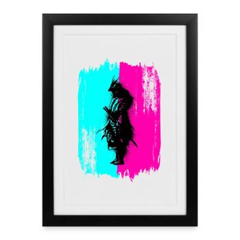 Black Samurai In A Turquoise And Pink Frame - Framed poster (27 × 37 cm) - black - Front