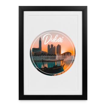 Bateau Skyline du Coucher de Dubaï - Affiche encadrée (27 × 37 cm) - noir - Devant