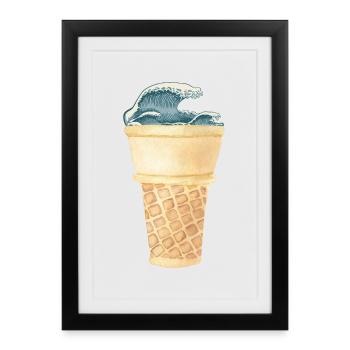 Glace Kanagawa Vague de glace vintage - Affiche encadrée (27 × 37 cm) - noir - Devant
