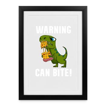 Dinosaurier mit Pizza - Gerahmtes Poster (27 × 37 cm) - Schwarz - Vorne