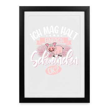 Schwein Schweinchen Hausschwein - Gerahmtes Poster (27 × 37 cm) - Schwarz - Vorne
