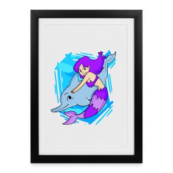 Sirène avec dauphin - Affiche encadrée (27 × 37 cm) - noir - Devant