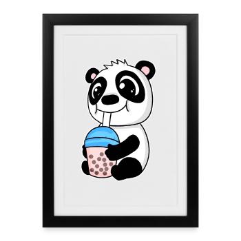 Bubble Tea Panda - Framed poster (27 × 37 cm) - black - Front