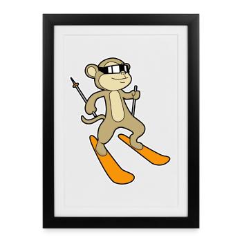Ski Singe Skieur - Affiche encadrée (27 × 37 cm) - noir - Devant