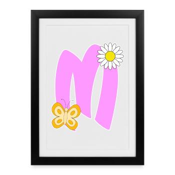 Lettre M avec papillon - Affiche encadrée (27 × 37 cm) - noir - Devant