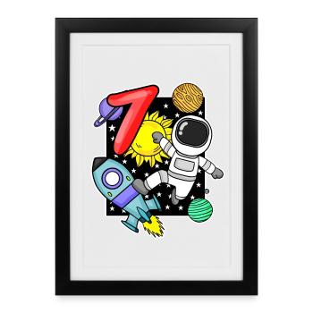 7th birthday astronaut 7 years boy gift - Framed poster (27 × 37 cm) - black - Front