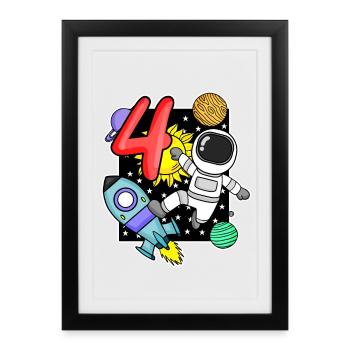 4th birthday astronaut 4 years boys gift - Framed poster (27 × 37 cm) - black - Front