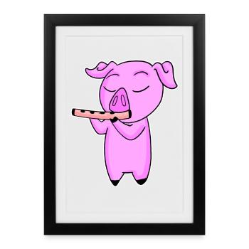 Pig plays flute - Framed poster (27 × 37 cm) - black - Front
