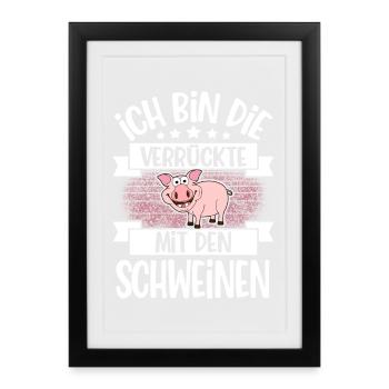 Schwein Landwirtin - Gerahmtes Poster (27 × 37 cm) - Schwarz - Vorne