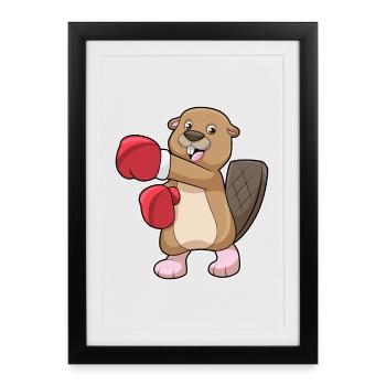 Beaver Boxer Gants de boxe Boxe Boxe - Affiche encadrée (27 × 37 cm) - noir - Devant