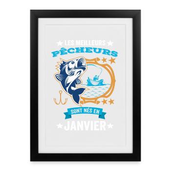 Anniversaire Pour Meilleur Pêcheur né en Janvier - Affiche encadrée (27 × 37 cm) - noir - Devant