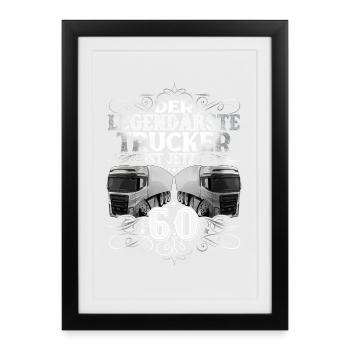 Lkw Fahrer 60 Jahre Geburtstag Trucker - Gerahmtes Poster (27 × 37 cm) - Schwarz - Vorne