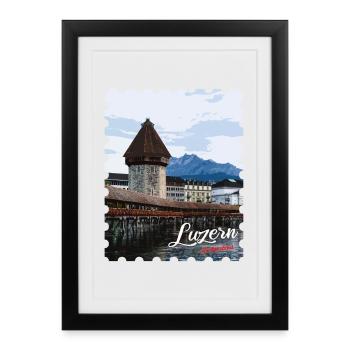 Lucerne Chapel Bridge Panorama - Framed poster (27 × 37 cm) - black - Front