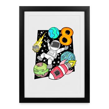 8th birthday astronaut boys children's birthday - Framed poster (27 × 37 cm) - black - Front