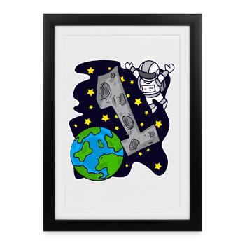1 anniversaire astronaute garçons Anniversaire d’enfant - Affiche encadrée (27 × 37 cm) - noir - Devant