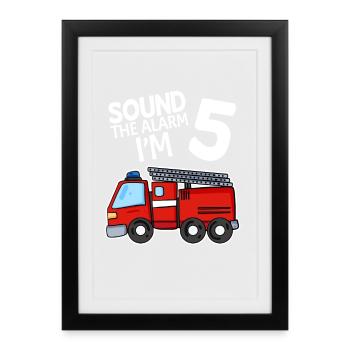 5. Anniversaire d’enfant - 5 ans - pompiers - Affiche encadrée (27 × 37 cm) - noir - Devant