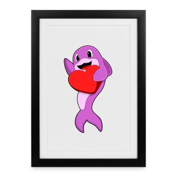Delfin Herz - Gerahmtes Poster (27 × 37 cm) - Schwarz - Vorne