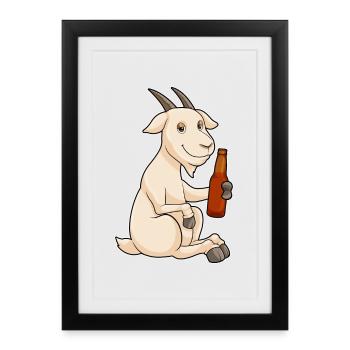 Ziege Flasche Bier - Gerahmtes Poster (27 × 37 cm) - Schwarz - Vorne