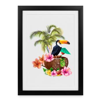 Conception tropicale avec toucans et palmiers. - Affiche encadrée (27 × 37 cm) - noir - Devant