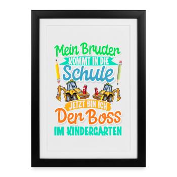 Bruder Bagger Einschulung Kindergarten - Gerahmtes Poster (27 × 37 cm) - Schwarz - Vorne