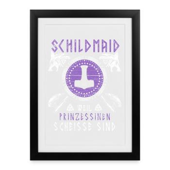 Schildmaid Prinzessinen Wikinger Schild Norse Wolf - Gerahmtes Poster (27 × 37 cm) - Schwarz - Vorne