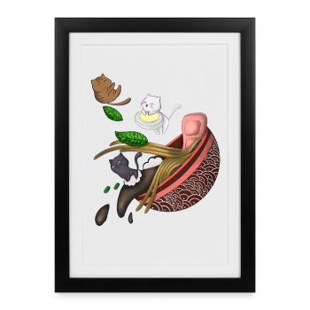 Nouilles pour chat fantaisistes - Affiche encadrée (27 × 37 cm) - noir - Devant