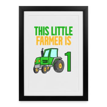Tracteur 1 ans Garçon 1er anniversaire fils - Affiche encadrée (27 × 37 cm) - noir - Devant