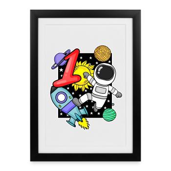 1 years astronaut boy 1st birthday gift - Framed poster (27 × 37 cm) - black - Front