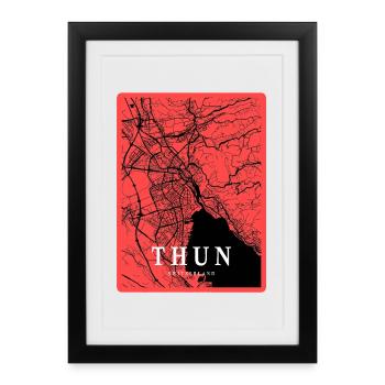 Thun Stadtkarte im Rotkontrast - Gerahmtes Poster (27 × 37 cm) - Schwarz - Vorne