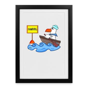 Hamburg Möwe Boot - Gerahmtes Poster (27 × 37 cm) - Schwarz - Vorne