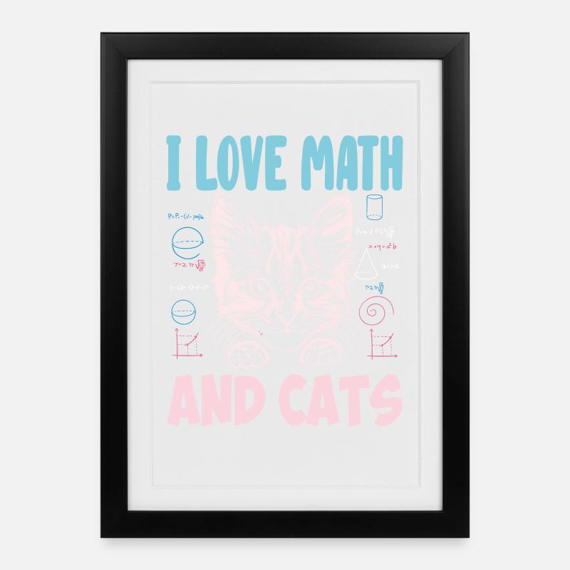 Math Kitty Cat J’adore Math et chats Professeur de mathématiques - Affiche encadrée (27 × 37 cm) - noir
