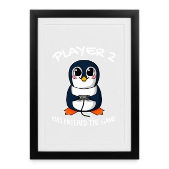Deuxième bébé joueur 2 Bébé Pingouin Enceinte - Affiche encadrée (27 × 37 cm) - noir - Devant