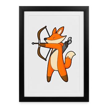 Fuchs Bogenschütze Pfeil Bogen - Gerahmtes Poster (27 × 37 cm) - Schwarz - Vorne