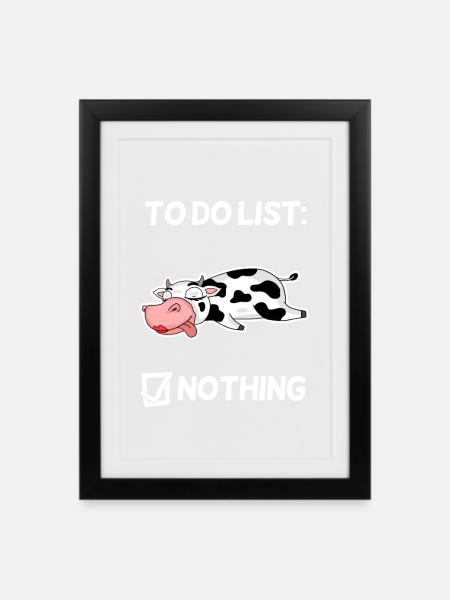 Kuh Entspannen Faul lustig - Gerahmtes Poster (27 × 37 cm) - Schwarz