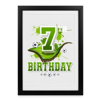7e anniversaire de football enfants - Affiche encadrée (27 × 37 cm) - noir - Devant