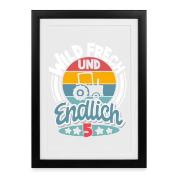 Traktor 5. Geburtstag Kinder - Gerahmtes Poster (27 × 37 cm) - Schwarz - Vorne