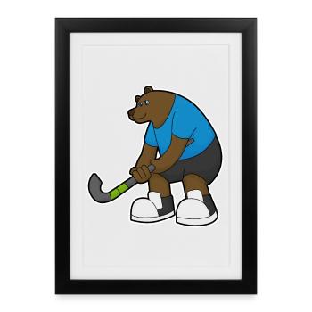 Hockey sur gazon Bear Stick - Affiche encadrée (27 × 37 cm) - noir - Devant