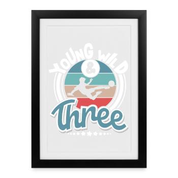 Football 3 ans Enfants Anniversaire d’enfant - Affiche encadrée (27 × 37 cm) - noir - Devant