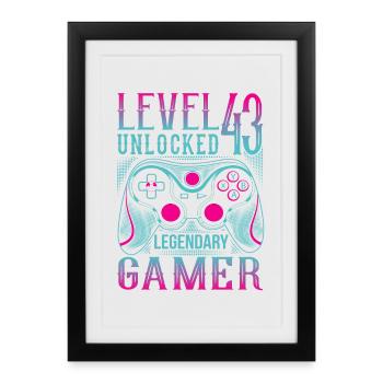 43e anniversaire niveau 43 Gamer Gaming Jouer - Affiche encadrée (27 × 37 cm) - noir - Devant