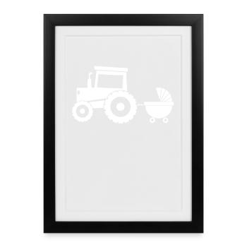 Tractor with baby cart - Framed poster (27 × 37 cm) - black - Front