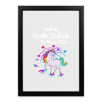 Einhorn Einschulung - Gerahmtes Poster (27 × 37 cm) - Schwarz - Vorne