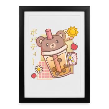 Bear Boba Tea Bubble Tea Anime Kawaii - Gerahmtes Poster (27 × 37 cm) - Schwarz - Vorne