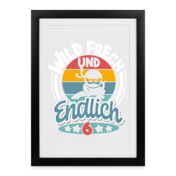Ninja 6 Jahre Geburtstag Kinder - Gerahmtes Poster (27 × 37 cm) - Schwarz - Vorne