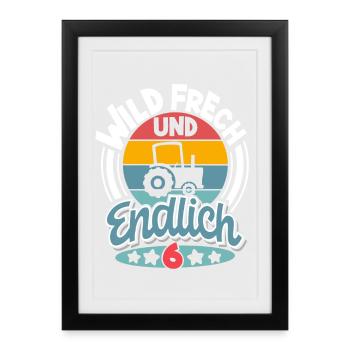 Traktor 6. Geburtstag Kinder - Gerahmtes Poster (27 × 37 cm) - Schwarz - Vorne